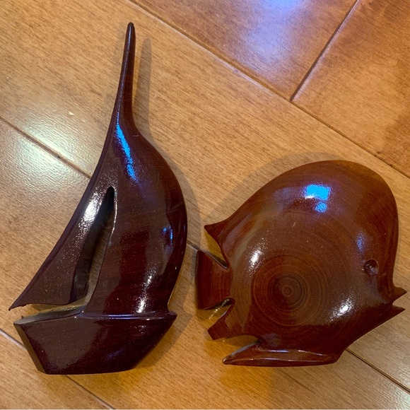 New Medford Mahogany Creations Genuine Barbados Mahogany Wood FISH and SAILBOAT - Picture 2 of 16